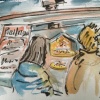An illustration of the Pizza Artisan van serving customers